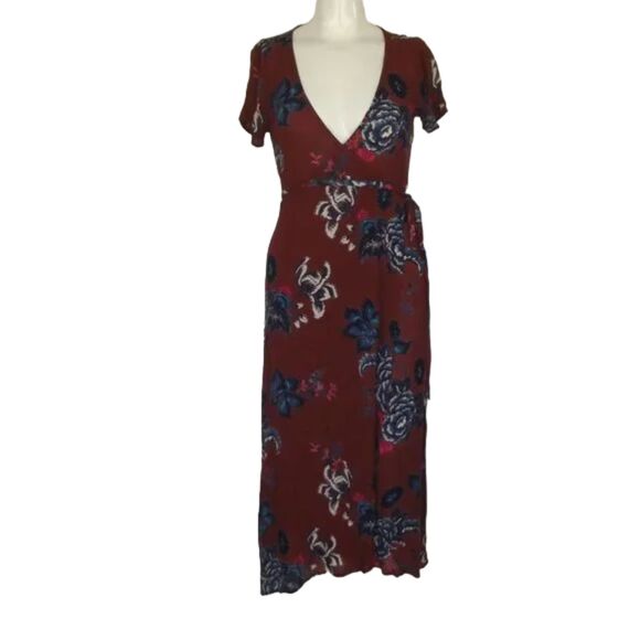 BILLABONG Wrap Dress, S, Rust/Multicolor Floral, Short sleeve, Rayon - Picture 11 of 15